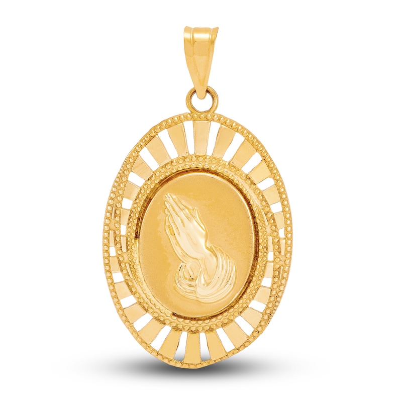 Prayer Oval Medallion Charm 14K Yellow Gold with 360