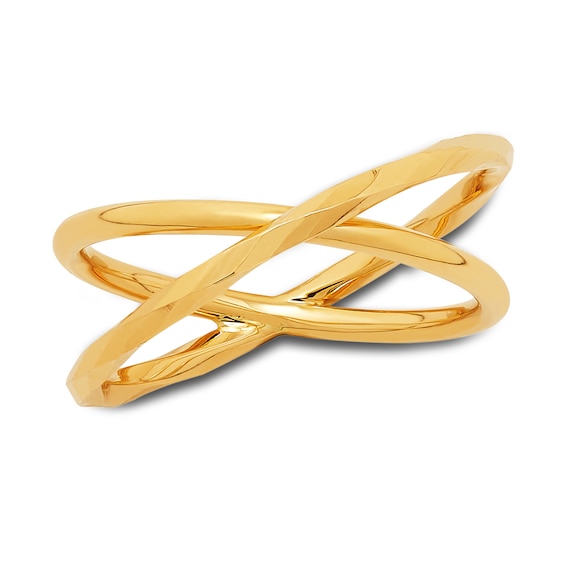 Diamond-cut Crossover Ring 10K Yellow Gold - Size 7