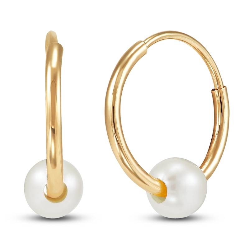 Main Image 1 of Children's Cultured Pearl Hoop Earrings 14K Yellow Gold