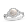 Thumbnail Image 1 of Cultured Pearl & White Lab-Created Sapphire Halo Ring Sterling Silver