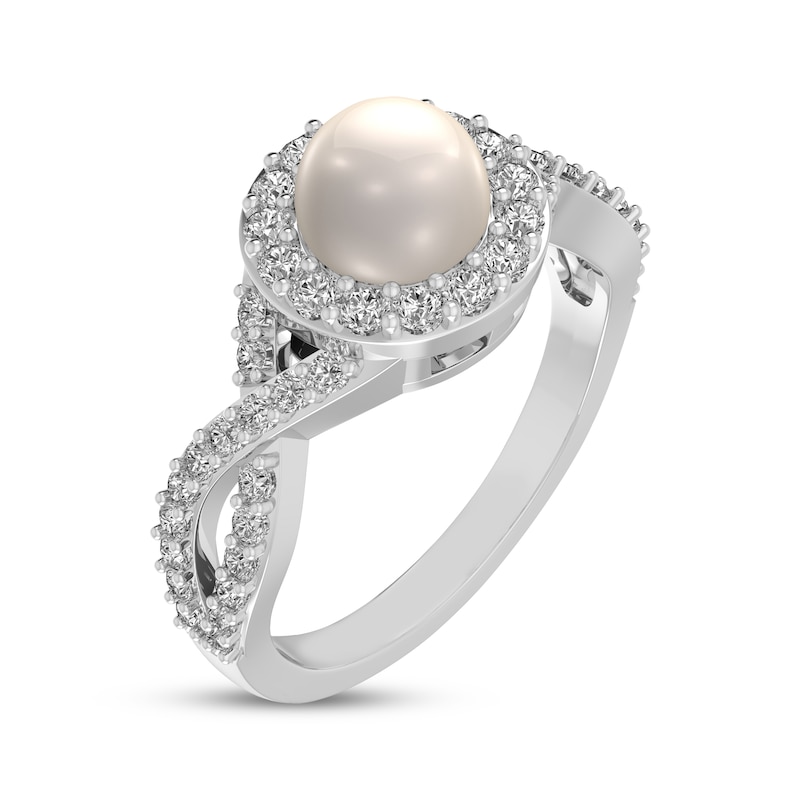 Main Image 2 of Cultured Pearl & White Lab-Created Sapphire Halo Ring Sterling Silver