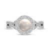 Thumbnail Image 3 of Cultured Pearl & White Lab-Created Sapphire Halo Ring Sterling Silver