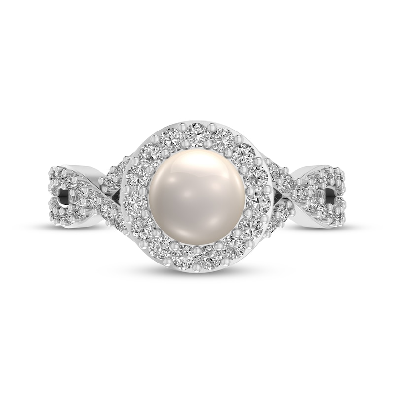 Main Image 3 of Cultured Pearl & White Lab-Created Sapphire Halo Ring Sterling Silver