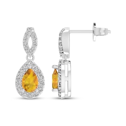 Pear-Shaped Citrine & White Lab-Created Sapphire Dangle Earrings Sterling Silver