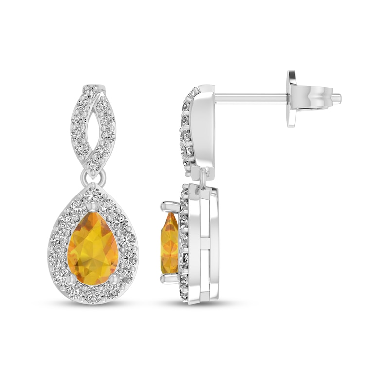 Main Image 1 of Pear-Shaped Citrine & White Lab-Created Sapphire Dangle Earrings Sterling Silver