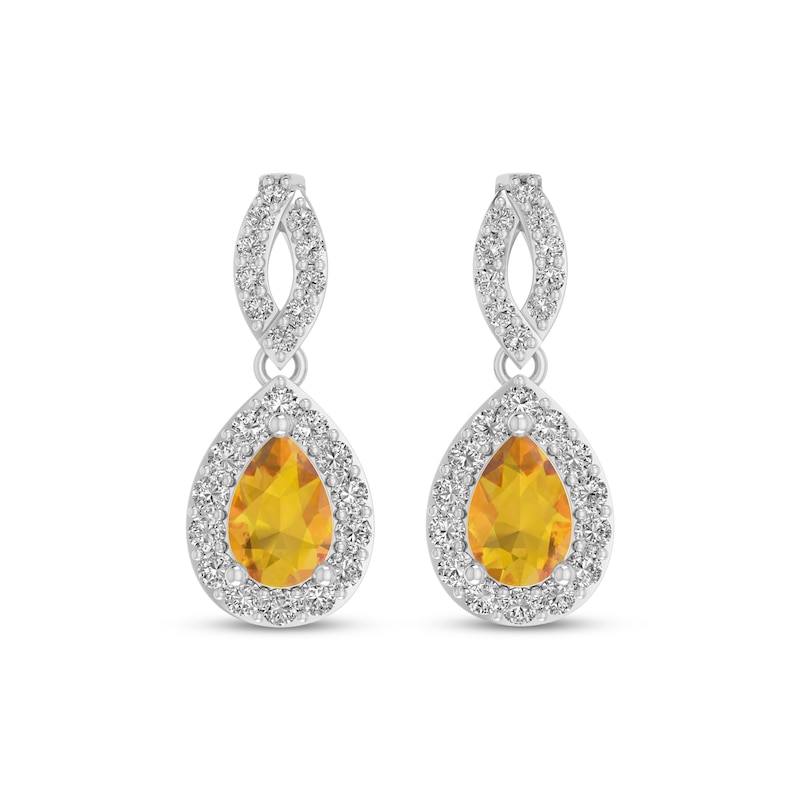 Main Image 2 of Pear-Shaped Citrine & White Lab-Created Sapphire Dangle Earrings Sterling Silver