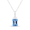 Thumbnail Image 1 of Emerald-Cut Swiss Blue Topaz & White Lab-Created Sapphire Necklace Sterling Silver 18"