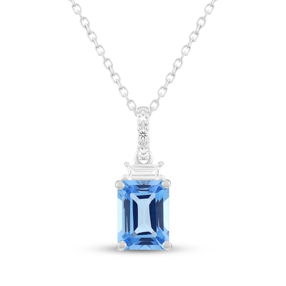 Emerald-Cut Swiss Blue Topaz & White Lab-Created Sapphire Necklace Sterling Silver 18"