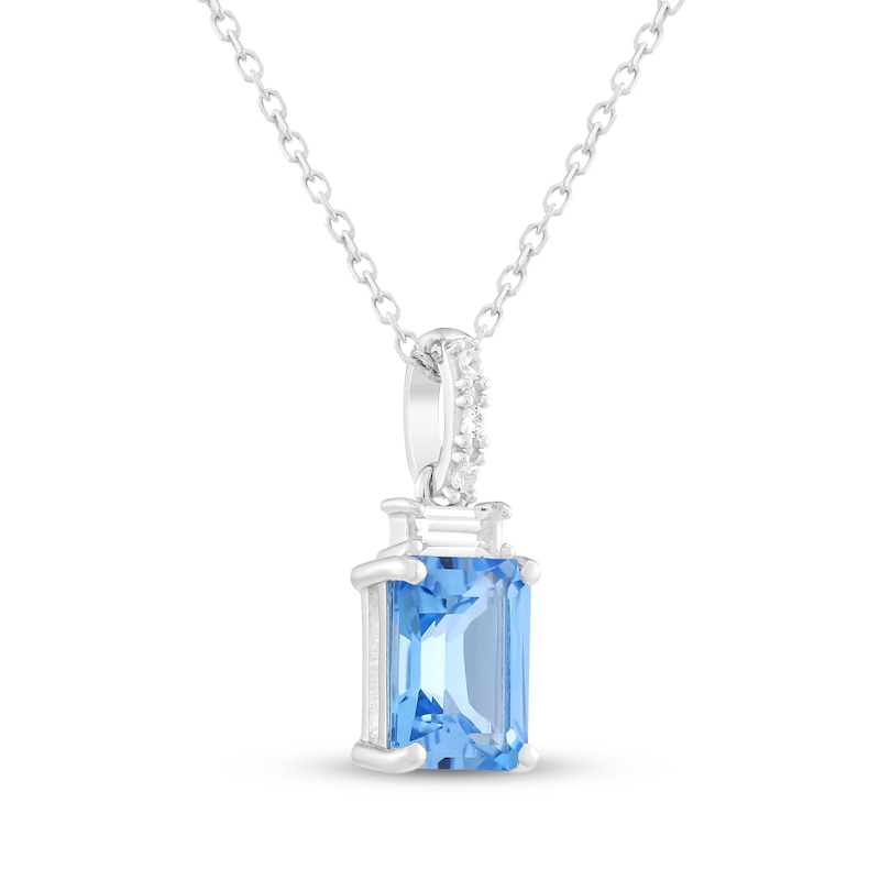 Main Image 2 of Emerald-Cut Swiss Blue Topaz & White Lab-Created Sapphire Necklace Sterling Silver 18"