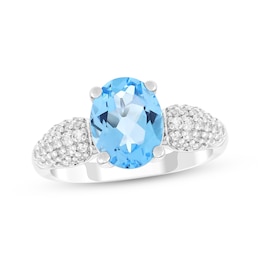 Oval-Cut Swiss Blue Topaz & White Lab-Created Sapphire Ring Sterling Silver