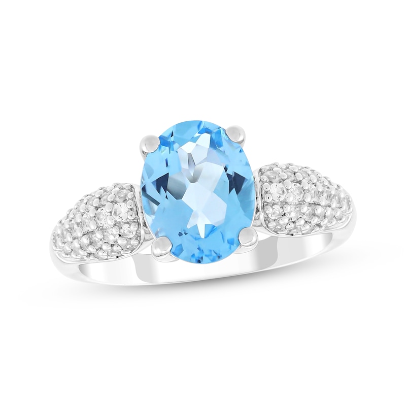 Main Image 1 of Oval-Cut Swiss Blue Topaz & White Lab-Created Sapphire Ring Sterling Silver