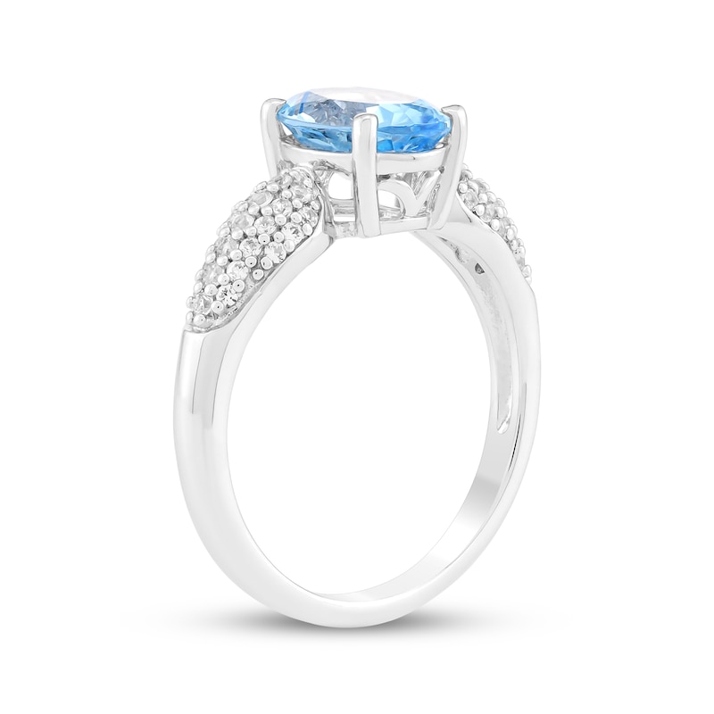 Main Image 2 of Oval-Cut Swiss Blue Topaz & White Lab-Created Sapphire Ring Sterling Silver