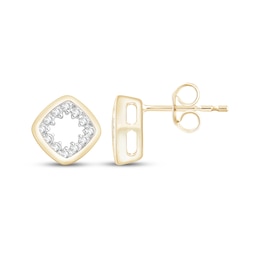 Diamond Mini Open Cushion-Shaped Stud Earrings 1/6 ct tw 10K Yellow Gold