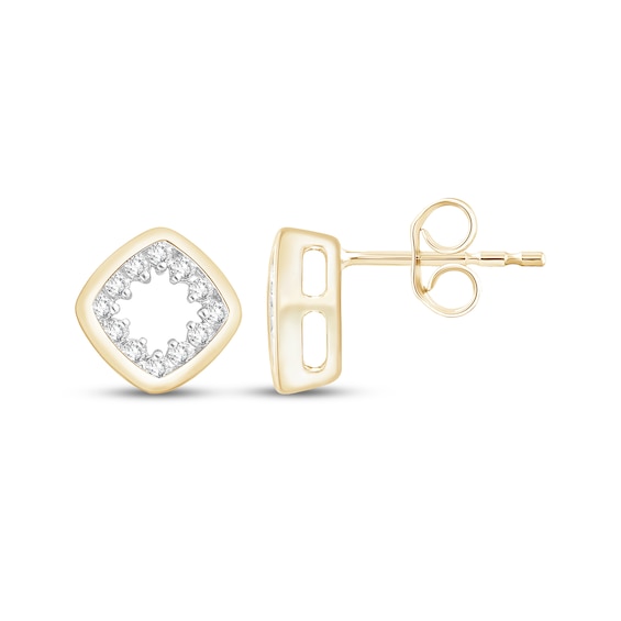 Diamond Mini Open Cushion-Shaped Stud Earrings 1/6 ct tw 10K Yellow Gold