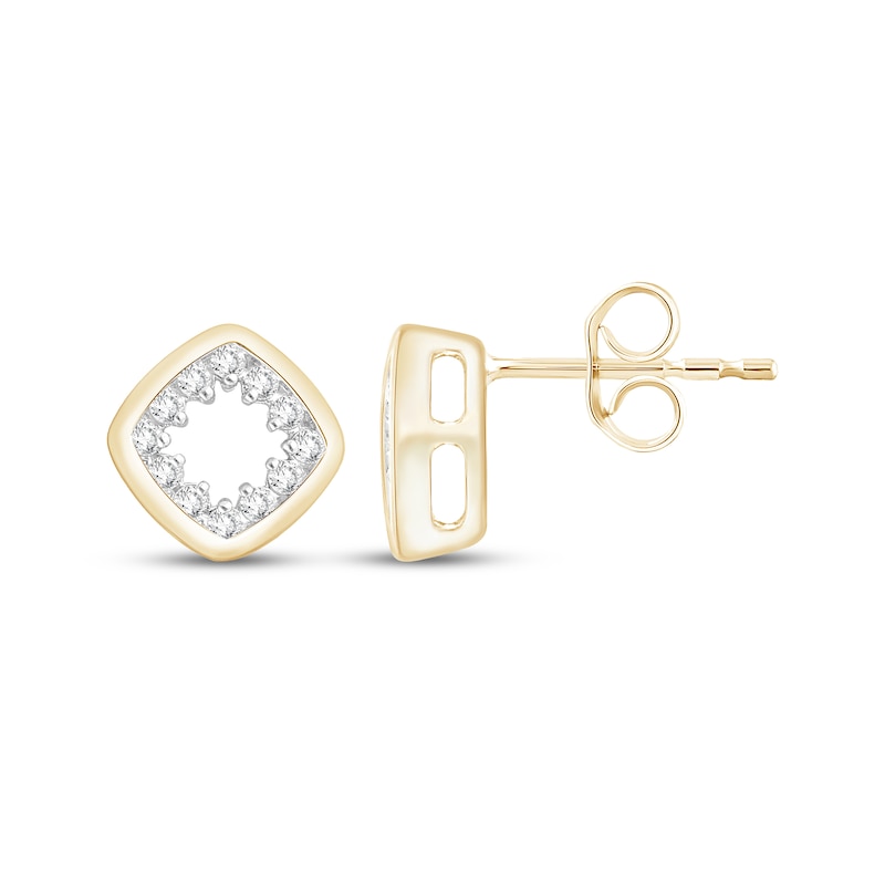 Main Image 1 of Diamond Mini Open Cushion-Shaped Stud Earrings 1/6 ct tw 10K Yellow Gold