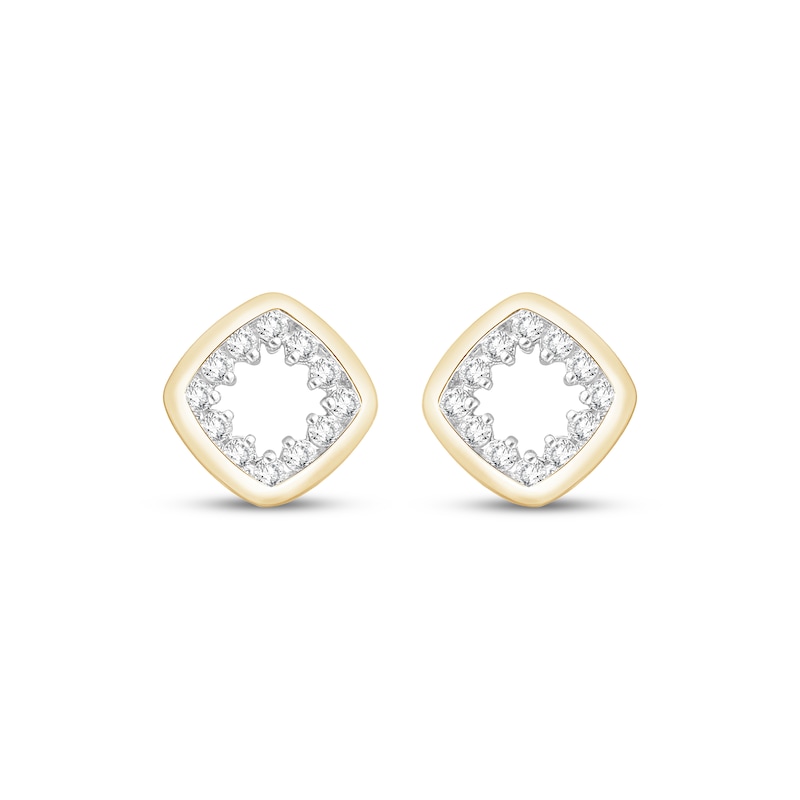 Main Image 2 of Diamond Mini Open Cushion-Shaped Stud Earrings 1/6 ct tw 10K Yellow Gold