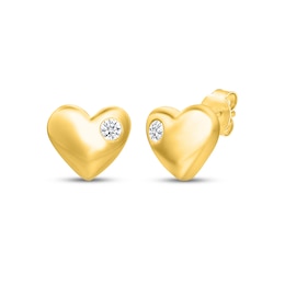 Diamond Puff Heart Stud Earrings 1/20 ct tw 10K Yellow Gold 18"