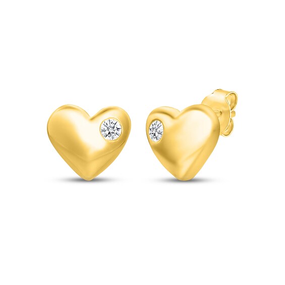 Diamond Puff Heart Stud Earrings 1/20 ct tw 10K Yellow Gold 18"