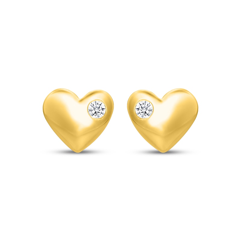 Main Image 2 of Diamond Puff Heart Stud Earrings 1/20 ct tw 10K Yellow Gold 18"