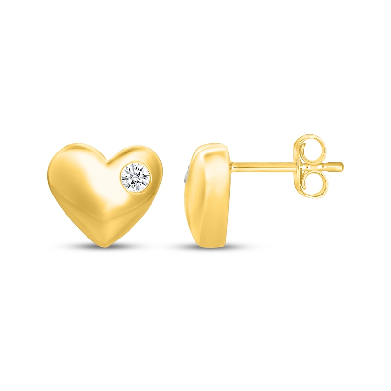 Main Image 3 of Diamond Puff Heart Stud Earrings 1/20 ct tw 10K Yellow Gold 18"