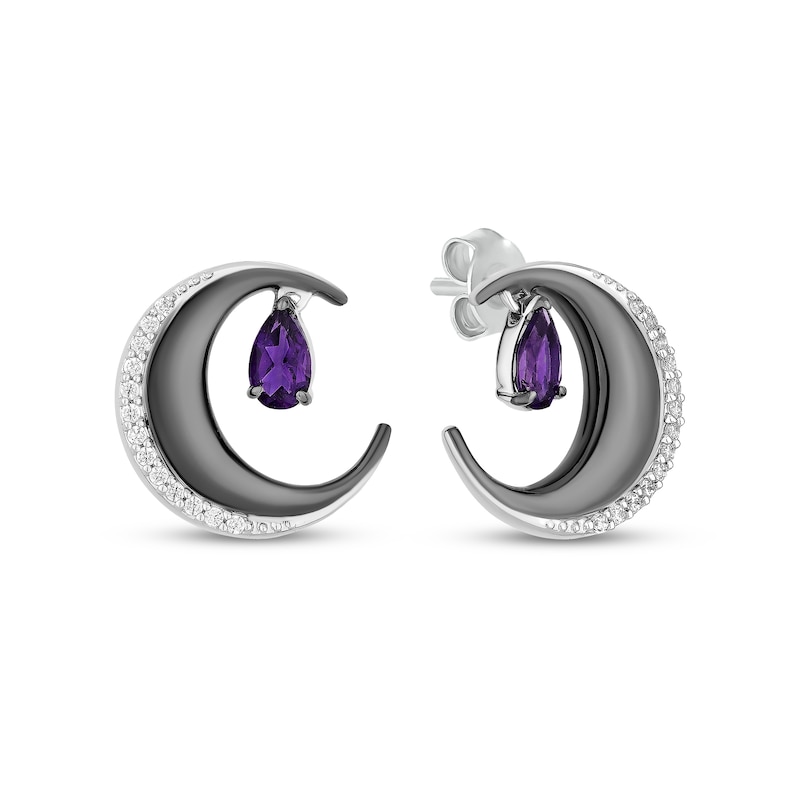 Main Image 1 of Disney Treasures Hocus Pocus Pear-Shaped Amethyst & Diamond Crescent Moon Drop Earrings 1/10 ct tw Sterling Silver