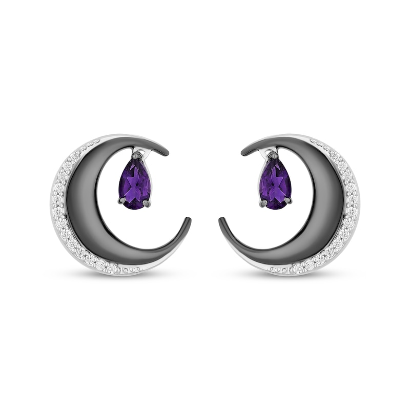 Main Image 2 of Disney Treasures Hocus Pocus Pear-Shaped Amethyst & Diamond Crescent Moon Drop Earrings 1/10 ct tw Sterling Silver