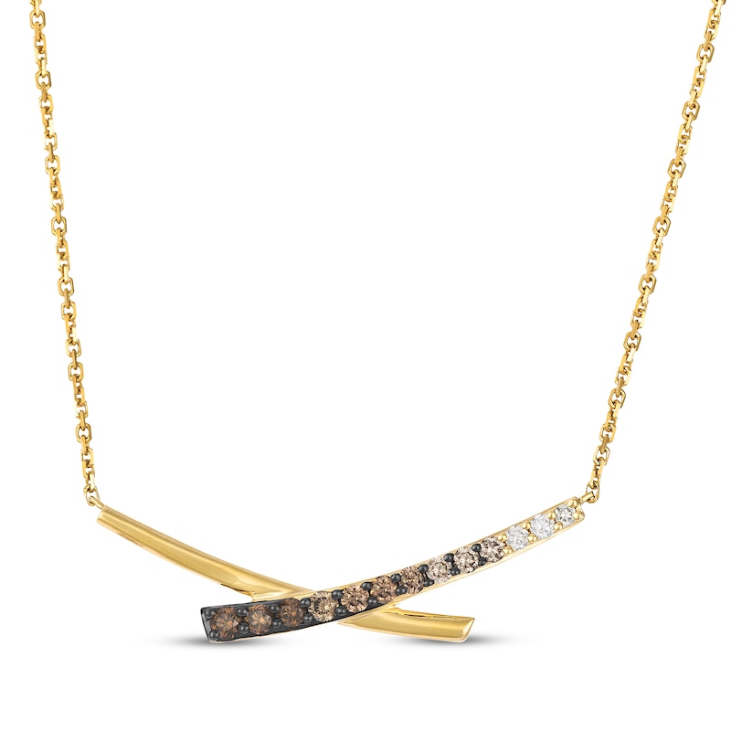 Main Image 1 of Le Vian Kiss Collection Chocolate Ombré Diamond "X" Necklace 1/3 ct tw 14K Honey Gold 19"