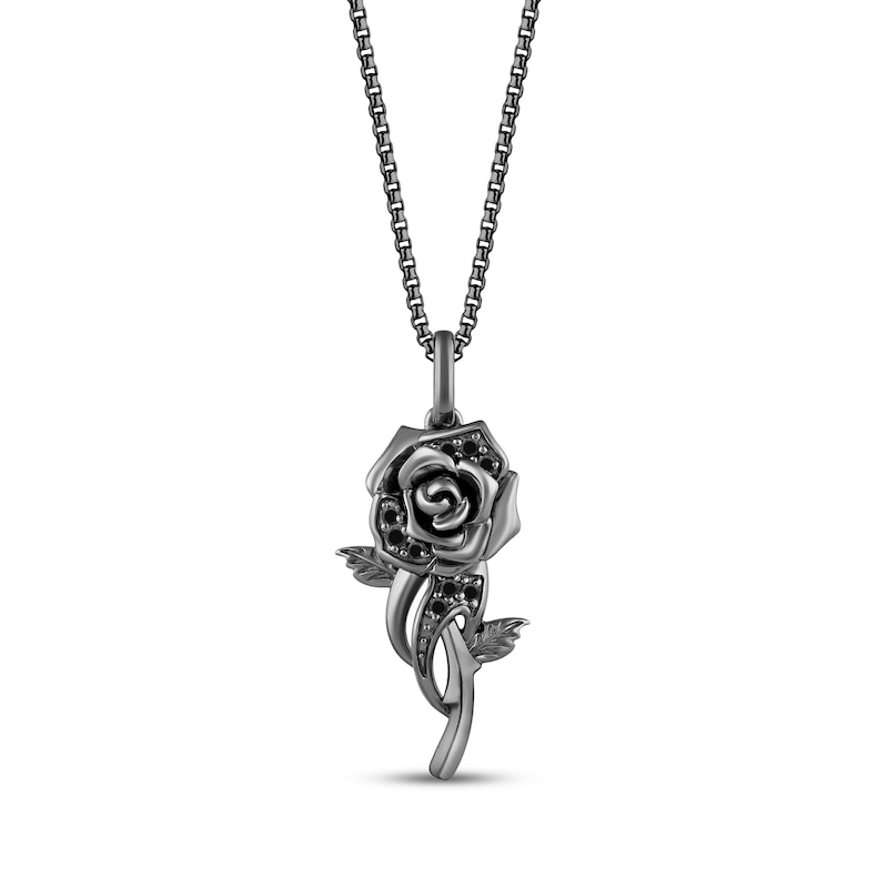 Main Image 1 of Ink & Ice Black Diamond Rose Necklace 1/15 ct tw Black Rhodium-Plated Sterling Silver 18"
