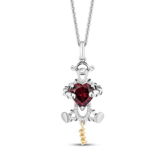Disney Treasures Winnie the Pooh "Tigger" Heart-Shaped Garnet & Diamond Accent Necklace Sterling Silver & 10K Yellow Gold 19"