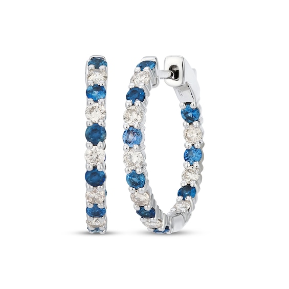 Le Vian Blue Sapphire Hoop Earrings 5/8 ct tw Diamonds 14K Vanilla Gold