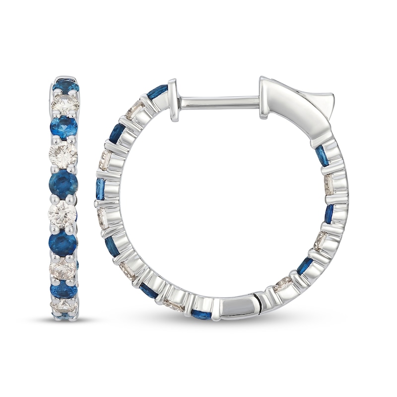 Main Image 3 of Le Vian Blue Sapphire Hoop Earrings 5/8 ct tw Diamonds 14K Vanilla Gold