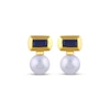 Thumbnail Image 2 of STUDIO BY KAY Cultured Pearl & Baguette-Cut Blue Lab-Created Sapphire Earrings 24K Yellow Gold Vermeil Sterling Silver