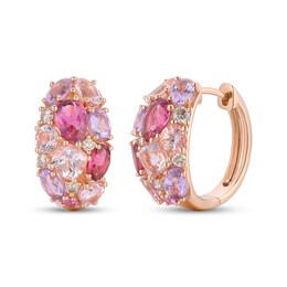 Le Vian Pretty in Pink Amethyst, Pink Tourmaline, Pink Sapphire & Morganite Hoop Earrings 1/5 ct tw Diamonds 14K Strawberry Gold
