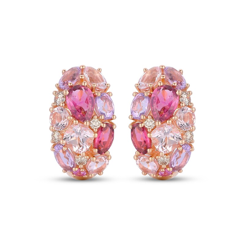 Main Image 2 of Le Vian Pretty in Pink Amethyst, Pink Tourmaline, Pink Sapphire & Morganite Hoop Earrings 1/5 ct tw Diamonds 14K Strawberry Gold