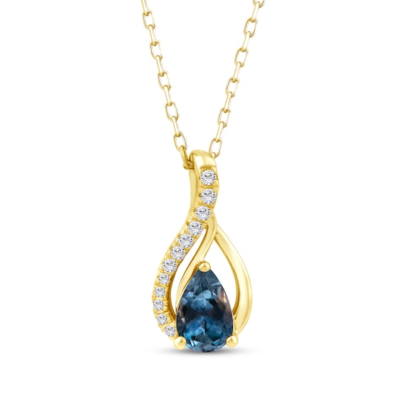 American Blue Sapphire & Diamond Flame Necklace 1/20 ct tw 10K Yellow Gold 18"