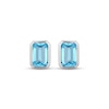 Thumbnail Image 2 of Emerald-Cut Swiss Blue Topaz Bezel-Set Solitaire Stud Earrings Sterling Silver