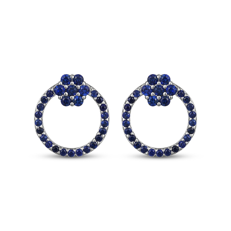 Main Image 2 of Blue Lab-Created Sapphire Circle & Flower Stud Earrings Sterling Silver