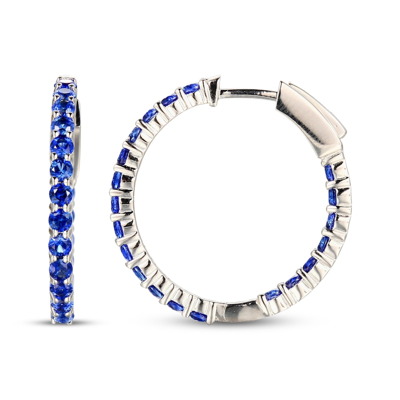 Main Image 3 of Blue Lab-Created Sapphire Inside-Out Hoop Earrings Sterling Silver