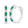 Thumbnail Image 1 of Emerald-Cut Lab-Created Emerald & Round-Cut White Lab-Created Sapphire Hoop Earrings Sterling Silver
