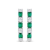 Thumbnail Image 2 of Emerald-Cut Lab-Created Emerald & Round-Cut White Lab-Created Sapphire Hoop Earrings Sterling Silver