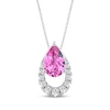 Thumbnail Image 1 of Pear-Shaped Pink Lab-Created Sapphire & White Lab-Created Sapphire Frame Necklace Sterling Silver 18"