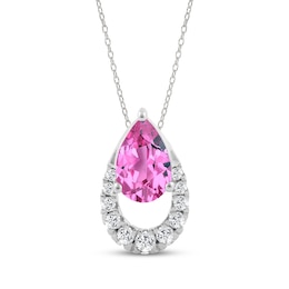 Pear-Shaped Pink Lab-Created Sapphire & White Lab-Created Sapphire Frame Necklace Sterling Silver 18"