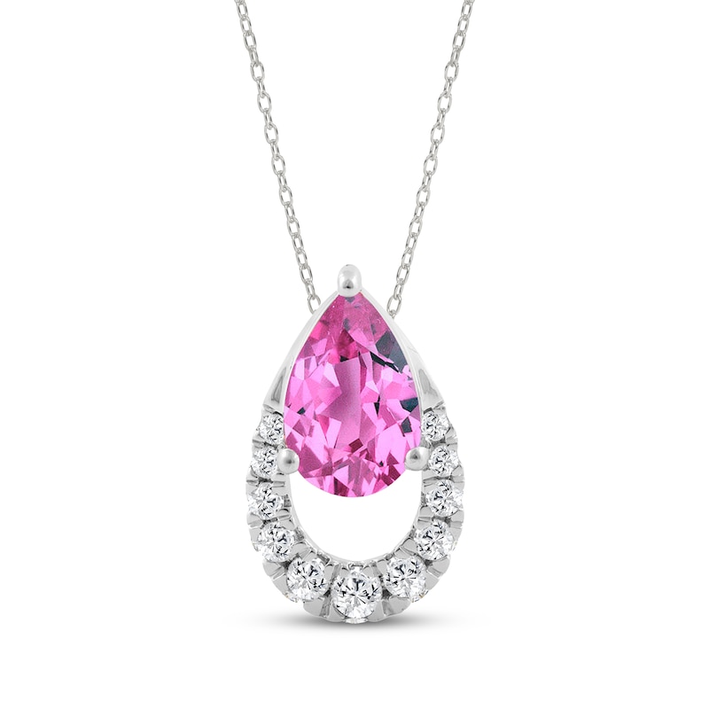 Main Image 1 of Pear-Shaped Pink Lab-Created Sapphire & White Lab-Created Sapphire Frame Necklace Sterling Silver 18"