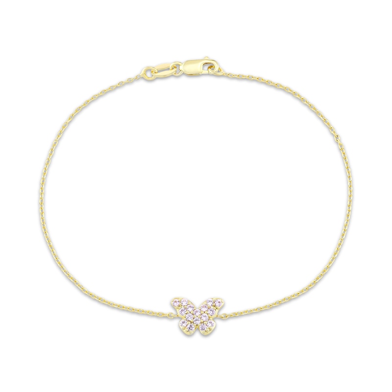 Main Image 1 of STUDIO BY KAY Pink Lab-Created Sapphire Butterfly Bracelet 24K Yellow Gold Vermeil Sterling Silver 7.25"