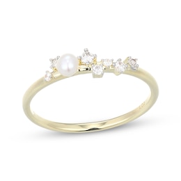 KAY Lab-Grown Diamonds Cultured Pearl Scatter Ring 1/10 ct tw 10K Yellow Gold