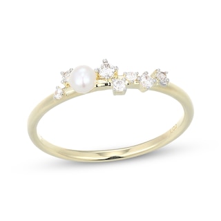 KAY Lab-Grown Diamonds Cultured Pearl Scatter Ring 1/10 ct tw 10K Yellow Gold