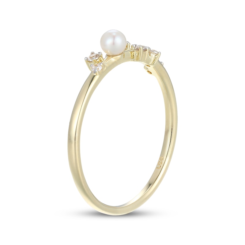 Main Image 2 of KAY Lab-Grown Diamonds Cultured Pearl Scatter Ring 1/10 ct tw 10K Yellow Gold