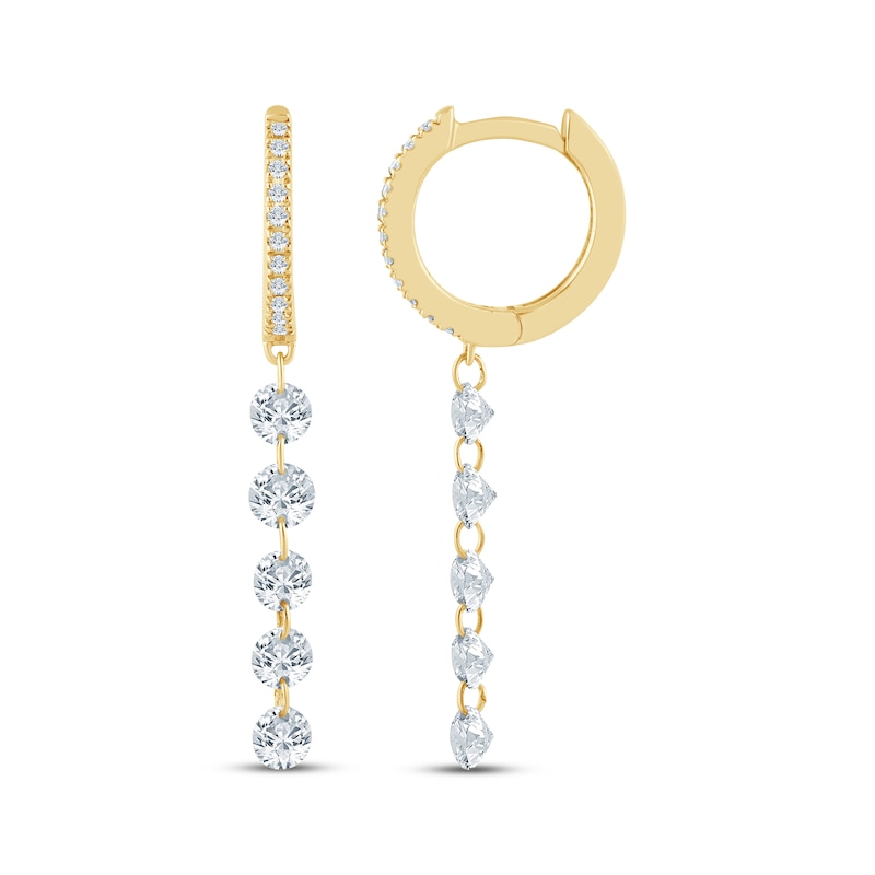 Main Image 3 of KAY Lab-Grown Diamonds Hoop Drop Earrings 1 ct tw 10K Yellow Gold