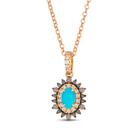 Le Vian Oval-Cut Turquoise Starburst Frame Drop Necklace 1/3 ct tw Diamonds 14K Strawberry Gold 19"
