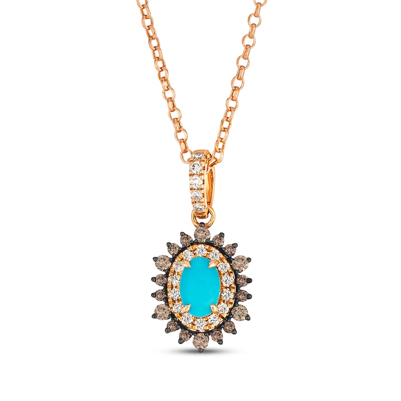 Main Image 1 of Le Vian Oval-Cut Turquoise Starburst Frame Drop Necklace 1/3 ct tw Diamonds 14K Strawberry Gold 19"